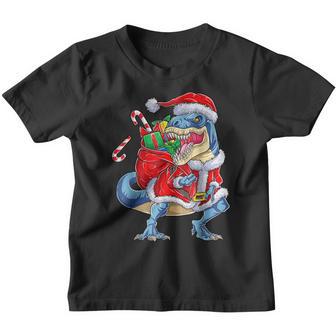 Dinosaur Christmas Santa Claus T Rex Boys Men Funny Xmas V3 Youth T-shirt - Thegiftio UK
