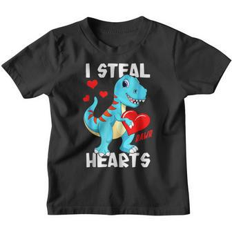 Dinosaur Kids I Steal Hearts Valentines Day Cute Baby T Rex Youth T-shirt - Thegiftio UK