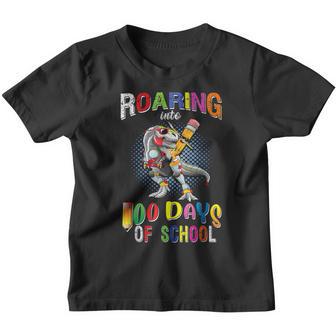 Dinosaur Roaring 100Th Day Of School Trex Dabbing Pencil Boy Youth T-shirt - Thegiftio UK