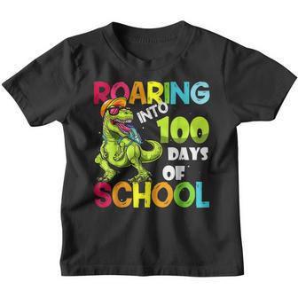Dinosaur Roaring Into 100 Days Of School T-Rex Boys Youth T-shirt - Thegiftio UK