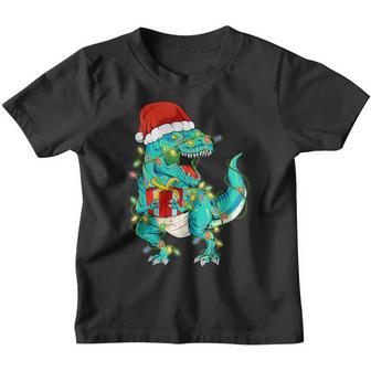 Dinosaur Santa For Boys Girls Christmas Tree Lights V3 Youth T-shirt - Thegiftio UK