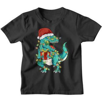 Dinosaur Santa For Boys Girls Christmas Tree Lights Youth T-shirt - Thegiftio UK