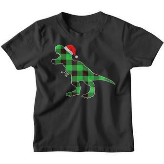 Dinosaur T Rex Green Buffalo Plaid Funny Christmas Boys Kids Youth T-shirt - Thegiftio UK
