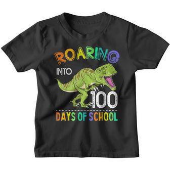 Dinosaur T Rex Roaring Into 100 Days Of School Kids Boys Youth T-shirt - Thegiftio UK