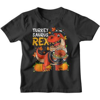 Dinosaur Thanksgiving Boys Turkey Saurus T Rex Pilgrim Men V2 Youth T-shirt - Thegiftio UK