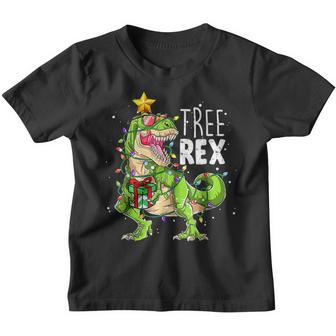 Dinosaur Xmas Tree Lights Tree Rex Christmas Pajamas Boys V2 Youth T-shirt - Thegiftio UK