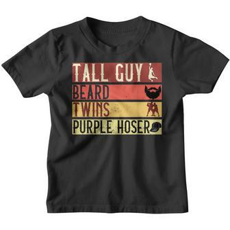 Dude Tall Guy Beard Twins Purple Hoser Perfect For Kids Youth T-shirt | Mazezy UK