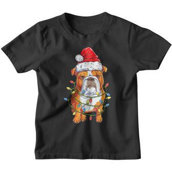 English Bulldog Santa Christmas Tree Lights Xmas Boys Dog Youth T-shirt - Thegiftio UK