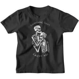Everything Suck Except You Halloween Skeleton Couple Youth T-shirt - Thegiftio UK