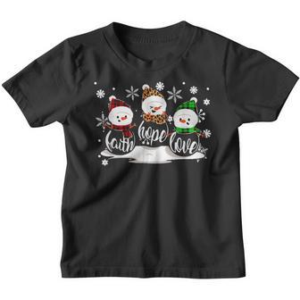 Faith Hope Love Snowman Christmas Pajama Cute Winter X-Mas Youth T-shirt - Thegiftio UK