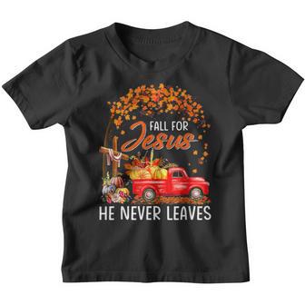 Fall For Jesus He Never Leaves Thanksgiving Party Youth T-shirt - Thegiftio UK