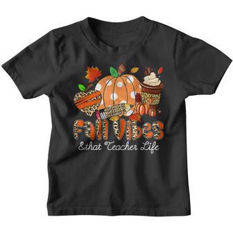 Fall Vibes & That Teacher Life Apple Pencil Pumpkin Fall V5 Youth T-shirt - Thegiftio UK