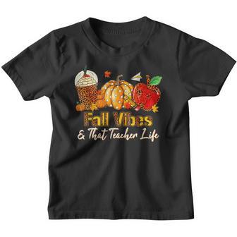 Fall Vibes & That Teacher Life Apple Pencil Pumpkin Fall V7 Youth T-shirt - Thegiftio UK