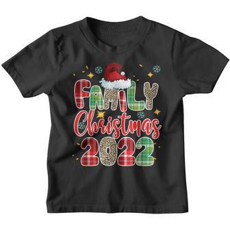 Family Christmas 2022 Santa Hat Leopard Buffalo Plaid Xmas Youth T-shirt - Thegiftio UK