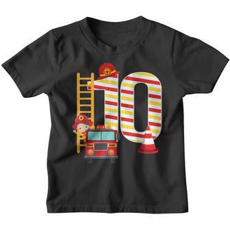 Fire Truck 10 Year Old Firefighter 10Th Birthday Boy Toddler V2 Youth T-shirt - Thegiftio UK