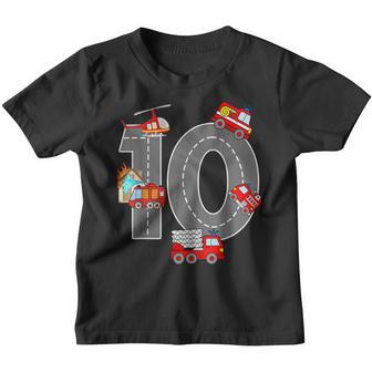 Fire Truck 10Th Birthday Boy 10 Year Old Firefighter V2 Youth T-shirt - Thegiftio UK