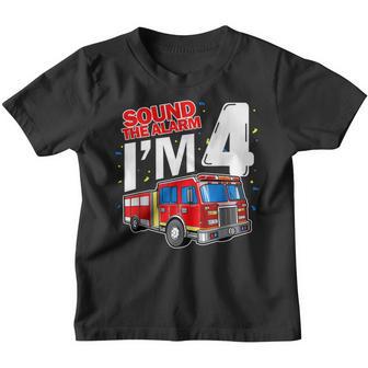 Fire Truck 4 Year Old Firefighter 4Th Birthday Boy Toddler V2 Youth T-shirt - Thegiftio UK