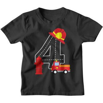 Fire Truck 4 Year Old Firefighter 4Th Birthday Boy Toddler V3 Youth T-shirt - Thegiftio UK