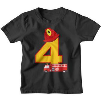 Fire Truck 4 Year Old Firefighter 4Th Birthday Boy Toddler V4 Youth T-shirt - Thegiftio UK