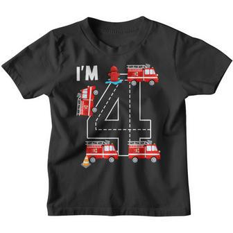 Fire Truck 4 Year Old Firefighter 4Th Birthday Boy Toddler V5 Youth T-shirt - Thegiftio UK