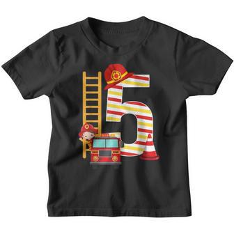 Fire Truck 5 Year Old Firefighter 5Th Birthday Boy Toddler V3 Youth T-shirt - Thegiftio UK