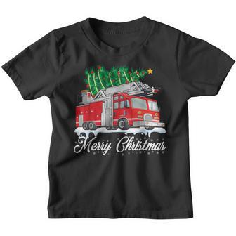 Fire Truck Christmas Tree Boy Toddler Kids Firefighter Xmas V2 Youth T-shirt - Thegiftio UK