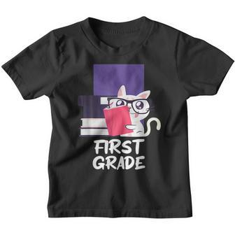 First Grade Cute Cat Girls Boys Eacher Eam 1St Grade Squad Youth T-shirt - Thegiftio UK