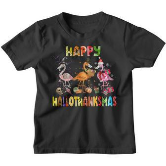 Flamingo Halloween And Merry Christmas Happy Hallothanksmas V4 Youth T-shirt - Thegiftio UK