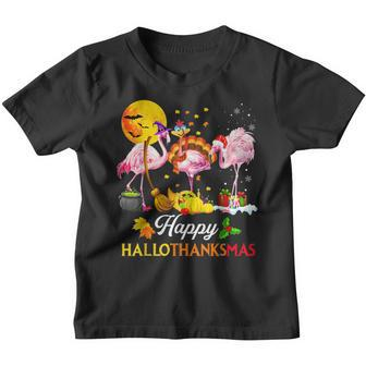Flamingo Halloween And Merry Christmas Happy Hallothanksmas V5 Youth T-shirt - Thegiftio UK