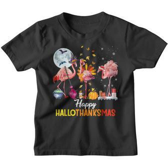 Flamingo Halloween And Merry Christmas Happy Hallothanksmas V6 Youth T-shirt - Thegiftio UK
