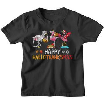 Flamingo Happy Hallothanksmas Funny Halloween Thanksgiving V3 Youth T-shirt - Thegiftio UK