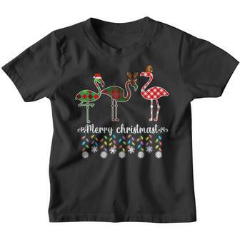 Flamingo Santa Hat Reindeer Buffalo Plaid Flamingo Christmas Youth T-shirt - Thegiftio UK