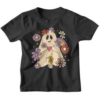 Floral Ghost Groovy Halloween Retro Flowers Rainbow Cute 70S V3 Youth T-shirt - Thegiftio UK