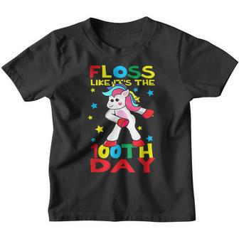 Floss Like Its The 100Th Day Of School Flossing Unicorn Youth T-shirt - Thegiftio UK