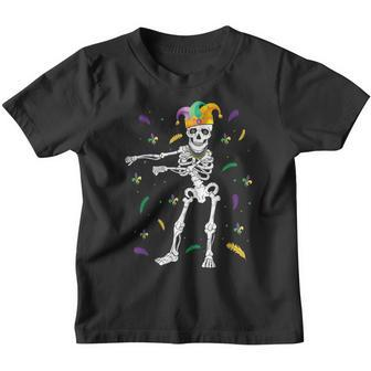 Flossing Skeleton Mardi Gras Beads & Jester Kids Boys Youth T-shirt - Seseable