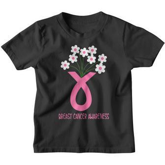 Flower Jar Pink Ribbon Breast Cancer Awareness Month Women Youth T-shirt - Thegiftio UK