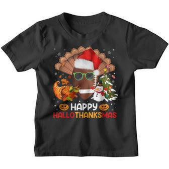 Football Halloween Merry Christmas Happy Hallothanksmas Youth T-shirt - Thegiftio UK