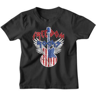 Freedom Rocks 4Th Of July Patriotic Usa Flag Rock Guitar Youth T-shirt - Thegiftio UK