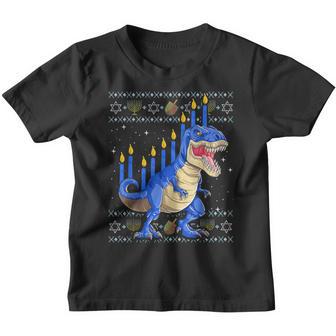 Fun Ugly Hanukkah Sweater Menorasaurus Rex Dinosaur Menorah Youth T-shirt - Thegiftio UK