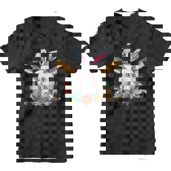 Funny Baseball Bunny Ear Boys Ns Easter Bunny Baseball Youth T-shirt | Mazezy