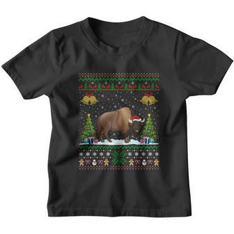 Funny Bison Xmas Gift Santa Hat Ugly Bison Christmas Cute Gift Youth T-shirt - Monsterry DE