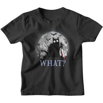 Funny Cat What Black Cat With Knife Halloween Costume Youth T-shirt - Thegiftio UK