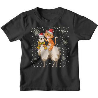 Funny Christmas Cat Riding Llama Santa Pajama Gifts Boys Son Youth T-shirt - Thegiftio UK