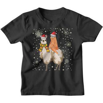 Funny Christmas Sloth Riding Llama Santa Pajama Gifts Boys Youth T-shirt - Thegiftio UK
