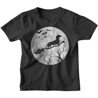 Funny Dachshund Flying Witch Costume Halloween Dog Mom Youth T-shirt - Thegiftio UK