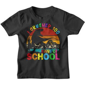 Funny Dinosaur T Rex Boys Kids I Crushed 100 Days Of School Youth T-shirt - Seseable
