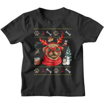 Funny Dog Lovers Cute Pug Reindeer Antlers Ugly Christmas Youth T-shirt - Thegiftio UK