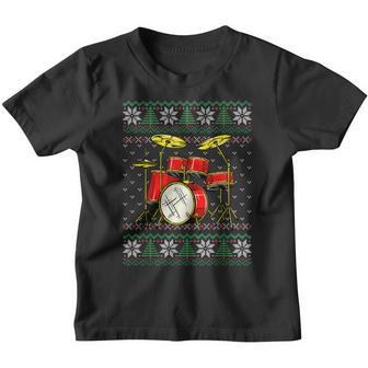 Funny Drum Ugly Sweater Christmas Drummer Xmas Youth T-shirt - Thegiftio UK