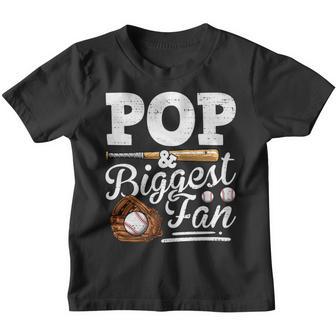 Funny Fathers Day Pop And Biggest Fan Baseball Boys Girls Youth T-shirt - Thegiftio UK