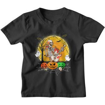 Funny Halloween Funny Skeleton Playing Guitar Pumpkin Boo Youth T-shirt - Thegiftio UK
